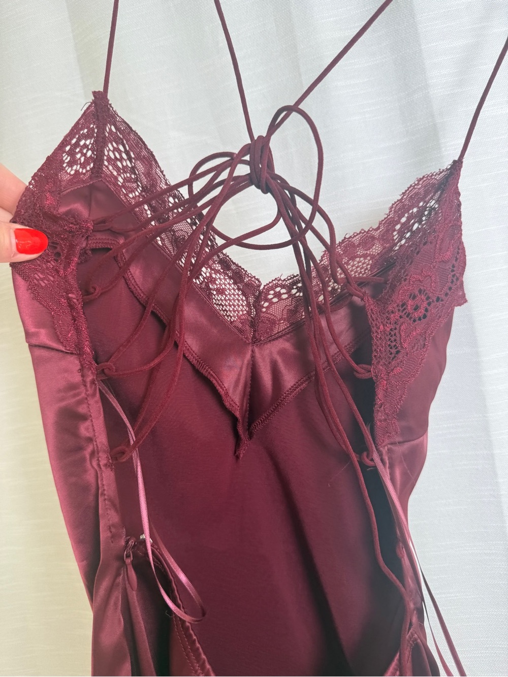 Edikted Whitney Lace Trim Satin Mini Dress Burgundy Slip Dress | NWT Size XS - Picture 13 of 17